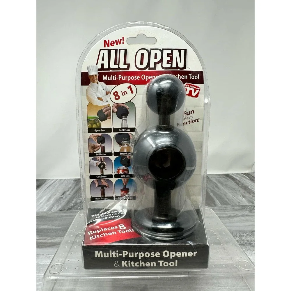 All Open Multi-Purpose Opener & Kitchen Tool ~8-in-1 Tool~ Black New‎ In Package